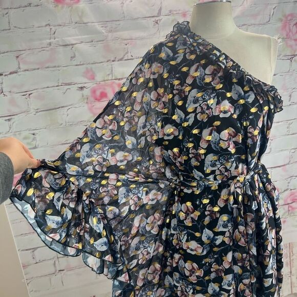 Dalia MacPhee Women's One Shoulder Tie Waist Floral Flowy Dress Multicolor M - Picture 4 of 13